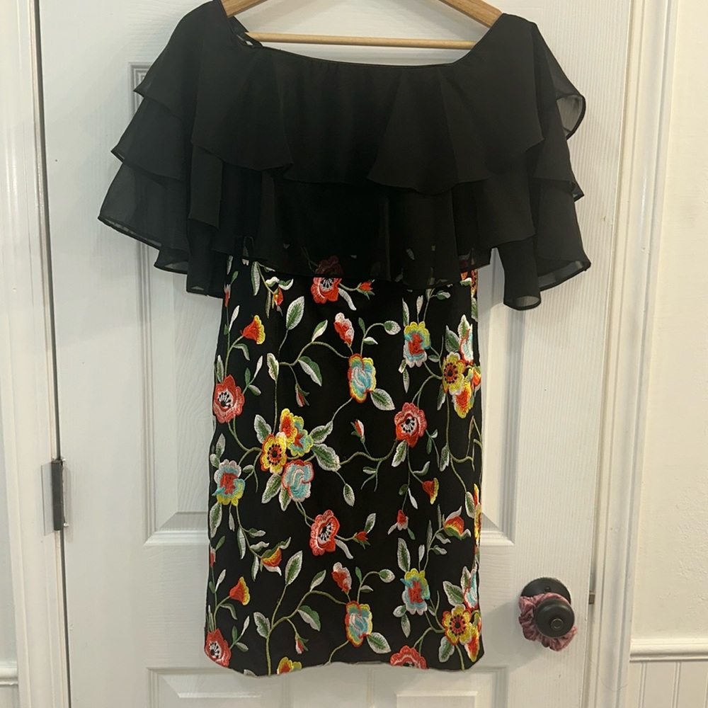 Off the Shoulder Floral Embroidered Dress